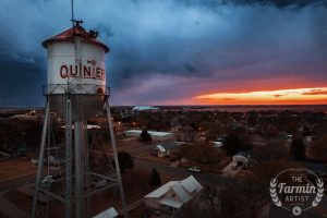 Quinter water tower set against a lovely sunset. Photo taken by Thomas Zimmerman.